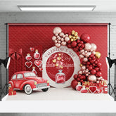 Aperturee - Aperturee Valentine’s Day Photography Backdrop Red Vintage Car Love Potion Background Romantic Balloon Arch Photo Prop