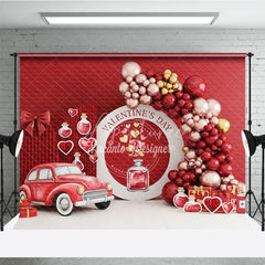 Aperturee - Aperturee Valentine’s Day Photography Backdrop Red Vintage Car Love Potion Background Romantic Balloon Arch Photo Prop