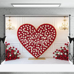 Aperturee - Aperturee Valentine’s Day Photography Backdrop Red White Rose Heart Background Luxury Chandelier Photo Prop