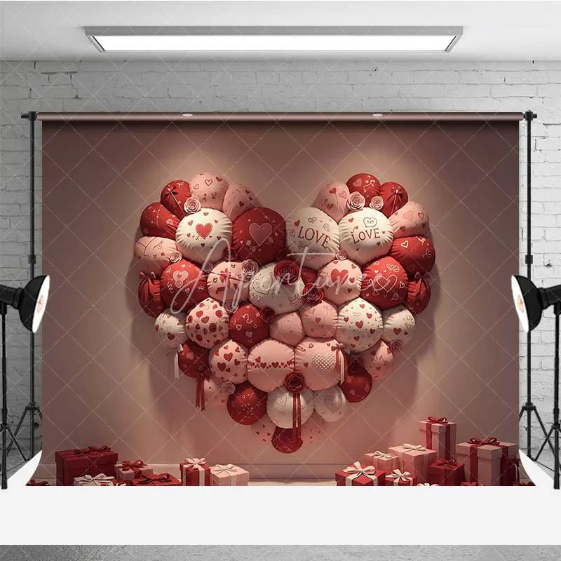 Aperturee - Aperturee Valentine’s Day Pillow Heart Photography Backdrop Red Pink Cushions Gift Boxes Photo Background Cozy Love Room Prop