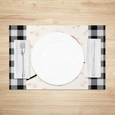 Aperturee - Aperturee Valentine’s Day Pink Heart and Love Set of 4 Placemats Black and White Buffalo Plaid Table Decor