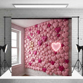 Aperturee - Aperturee Valentine’s Day Pink Hearts Wall Photography Backdrop Neon Light Romantic Love Photo Prop Sweet Room Decor
