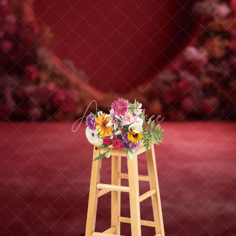 Aperturee - Aperturee Valentines Day Red Heart Flower Wall Backdrop Romantic Rose Photography Background