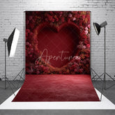 Aperturee - Aperturee Valentines Day Red Heart Flower Wall Backdrop Romantic Rose Photography Background