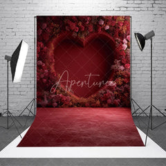 Aperturee - Aperturee Valentines Day Red Heart Flower Wall Backdrop Romantic Rose Photography Background