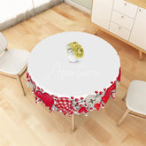 Aperturee - Aperturee Valentines Day Red Heart Round Tablecloth Romantic Plaid Love Pattern Table Cover for Wedding