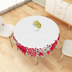 Aperturee - Aperturee Valentines Day Red Heart Round Tablecloth Romantic Plaid Love Pattern Table Cover for Wedding