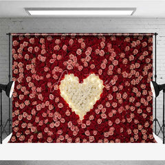 Aperturee - Aperturee Valentine’s Day Red Rose Wall Photography Backdrop White Flower Heart Shape Photo Background Floral Love Decor Prop