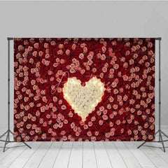 Aperturee - Aperturee Valentine’s Day Red Rose Wall Photography Backdrop White Flower Heart Shape Photo Background Floral Love Decor Prop