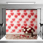 Aperturee - Aperturee Valentine’s Day Red White Roses Photography Backdrop Blurred Heart Pattern Wooden Floor Photo Prop Romantic Floral