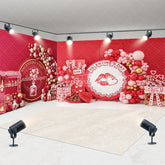 Aperturee - Aperturee Valentine’s Day Room Set Backdrop Red Balloon Arch Kiss Photography Background Romantic Gift Box Photo Prop