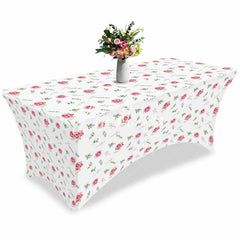 Aperturee - Aperturee Valentines Day Sweet Pink Rose Stretch Table Cover