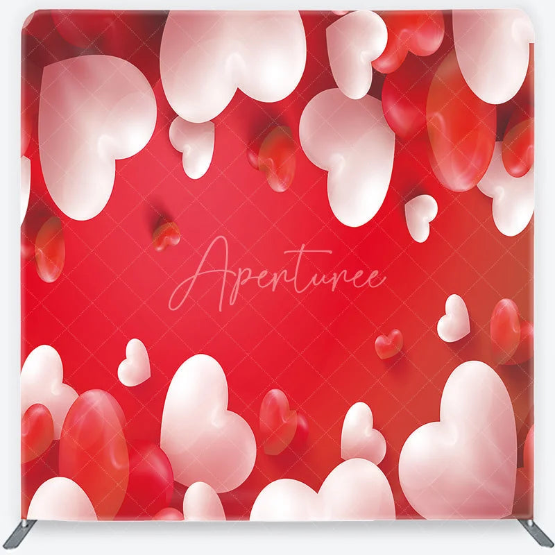 Aperturee - Aperturee Valentine’s Day Tension Fabric Backdrop 3D Red and White Hearts Romantic Background