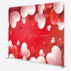 Aperturee - Aperturee Valentine’s Day Tension Fabric Backdrop 3D Red and White Hearts Romantic Background