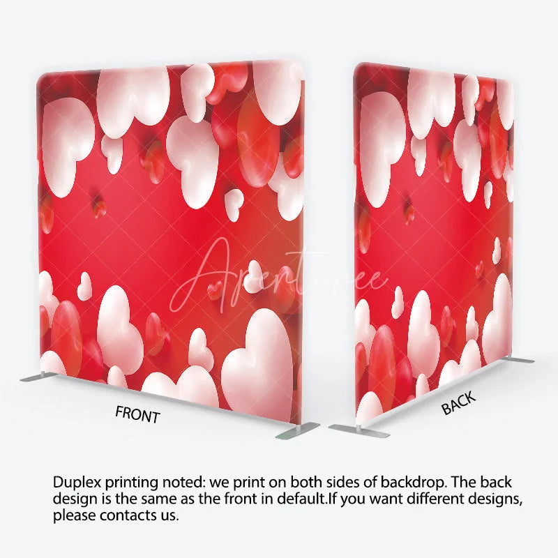 Aperturee - Aperturee Valentine’s Day Tension Fabric Backdrop 3D Red and White Hearts Romantic Background