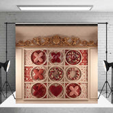 Aperturee - Aperturee Valentine’s Day Tic Tac Toe Photography Backdrop Romantic Love Game Floral Wreath Photo Prop Gold Cherub Decor