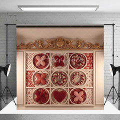 Aperturee - Aperturee Valentine’s Day Tic Tac Toe Photography Backdrop Romantic Love Game Floral Wreath Photo Prop Gold Cherub Decor