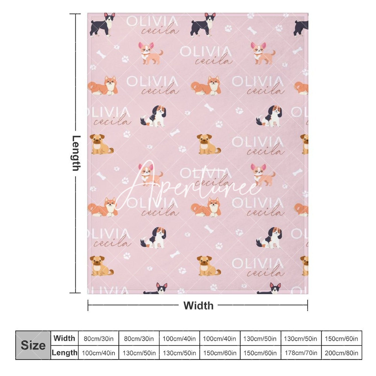 Aperturee - Aperturee Various Dogs Bones Paws Pink Custom Name Blanket