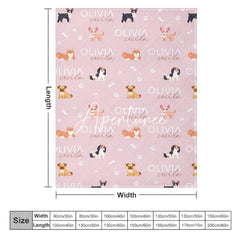 Aperturee - Aperturee Various Dogs Bones Paws Pink Custom Name Blanket