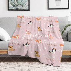 Aperturee - Aperturee Various Dogs Bones Paws Pink Custom Name Blanket
