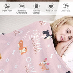 Aperturee - Aperturee Various Dogs Bones Paws Pink Custom Name Blanket