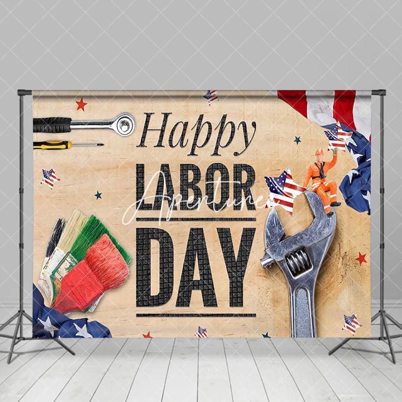 Aperturee - Aperturee Various Tools Wood Grain Happy Labor Day Backdrop