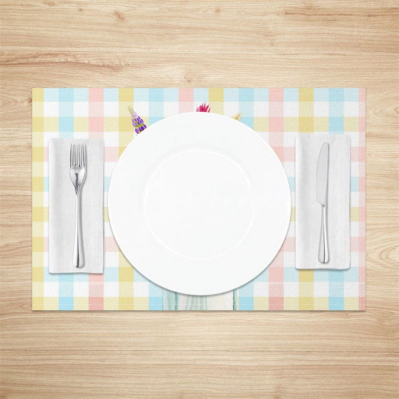 Aperturee - Aperturee Vase Floral Colorful Plaid Dining Set of 4 Placemats