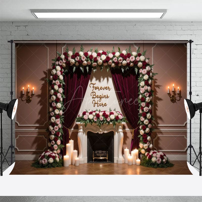 Aperturee - Aperturee Velvet Floral Curtain Candles Sweet Wedding Backdrop