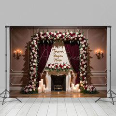 Aperturee - Aperturee Velvet Floral Curtain Candles Sweet Wedding Backdrop