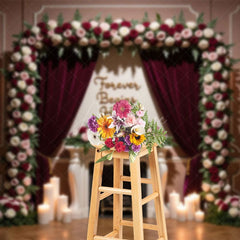 Aperturee - Aperturee Velvet Floral Curtain Candles Sweet Wedding Backdrop