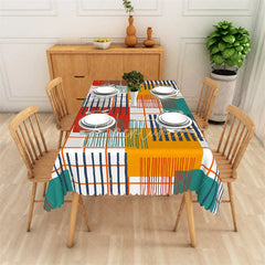 Aperturee - Aperturee Vibrant Abstract Geometric Pattern Rectangle Tablecloth with Grid Lines Modern Artistic Party Decor