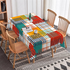Aperturee - Aperturee Vibrant Abstract Geometric Pattern Rectangle Tablecloth with Grid Lines Modern Artistic Party Decor