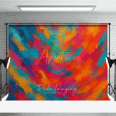 Aperturee - Aperturee Vibrant Abstract Photography Backdrop with Textured Brushstrokes Featuring Red Orange Blue and Gold Colors