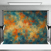 Aperturee - Aperturee Vibrant Abstract Textured Photography Backdrop Painterly Teal Orange Cream Brushstrokes Art Style