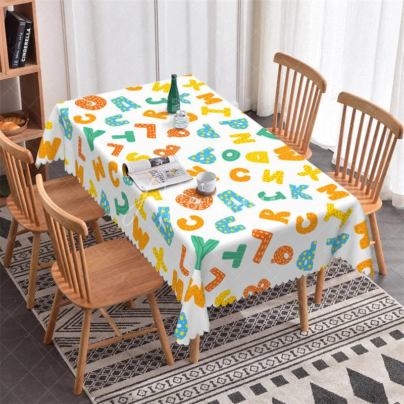 Aperturee - Aperturee Vibrant Alphabet Letters Rectangle Tablecloth Playful Educational Design for Kids Birthday Party