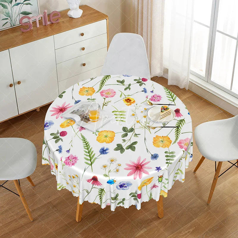 Aperturee - Aperturee Vibrant and Colorful Floral Round Tablecloth Modern Botanical Design for Spring and Summer Parties