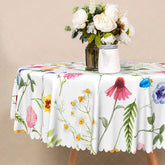 Aperturee - Aperturee Vibrant and Colorful Floral Round Tablecloth Modern Botanical Design for Spring and Summer Parties