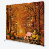 Aperturee - Aperturee Vibrant Autumn Forest Path Square Double-Sided Backdrop Rustic Fall Harvest Party Decor