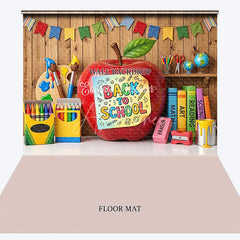 Aperturee - Aperturee Vibrant Back to School Combo Set Backdrop with Red Apple Classroom Supplies and Bunting Flags Decor