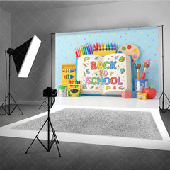 Aperturee - Aperturee Vibrant Back to School Photography Backdrop featuring Rainbow Pencils Crayons and Art Supplies for Kids