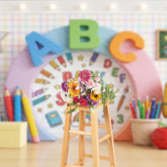 Aperturee - Aperturee Vibrant Back to School Photography Backdrop with ABC Letters Colorful Pencils and Classroom Elements