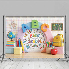 Aperturee - Aperturee Vibrant Back to School Photography Backdrop with ABC Letters Colorful Pencils and Classroom Elements