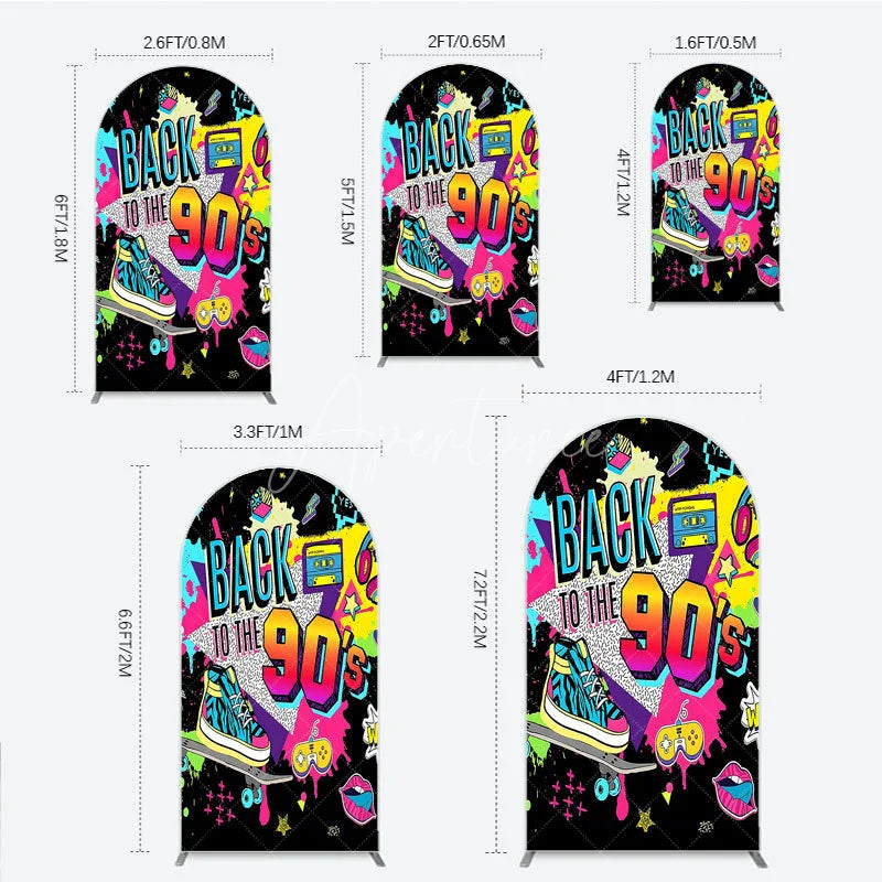 Aperturee - Aperturee Vibrant Back to the 90s Arch Backdrop Retro Skateboard and Cassette Tape Party Decor