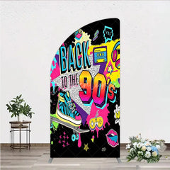 Aperturee - Aperturee Vibrant Back to the 90s Half Moon Arch Backdrop Retro Skateboard and Cassette Tape Party Decor