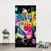 Aperturee - Aperturee Vibrant Back to the 90s Rectangle Backdrop Retro Skateboard and Cassette Tape Party Decor