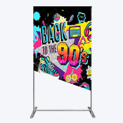 Aperturee - Aperturee Vibrant Back to the 90s Rectangle Backdrop Retro Skateboard and Cassette Tape Party Decor