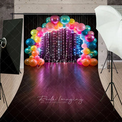 Aperturee - Aperturee Vibrant Balloon Arch and Lights Sweep Photo Backdrop Colorful Birthday Party Photography Background