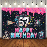 Aperturee - Aperturee Vibrant Baseball 7th Birthday Backdrop with Pink Dripping Icing and Sprinkles Sporty Party Decor