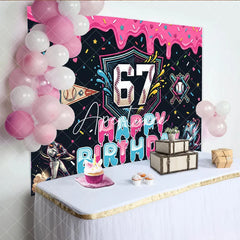 Aperturee - Aperturee Vibrant Baseball 7th Birthday Backdrop with Pink Dripping Icing and Sprinkles Sporty Party Decor