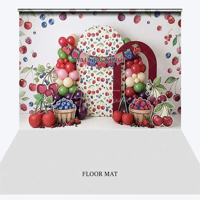 Aperturee - Aperturee Vibrant Berry Theme Combo Set Backdrop with Arch Props and Balloon Garland Perfect for Birthday Party Decor